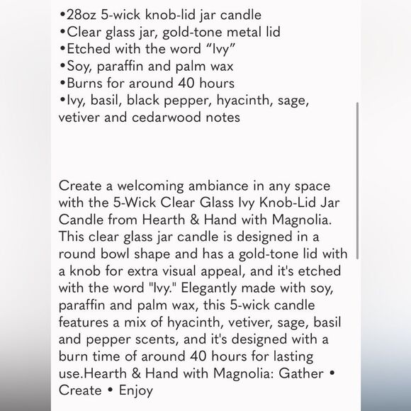 Hearth & Hand Wick Clear Glass Ivy Knob-Lid Jar Candle 28oz - Hearth & H… - Picture 3 of 5